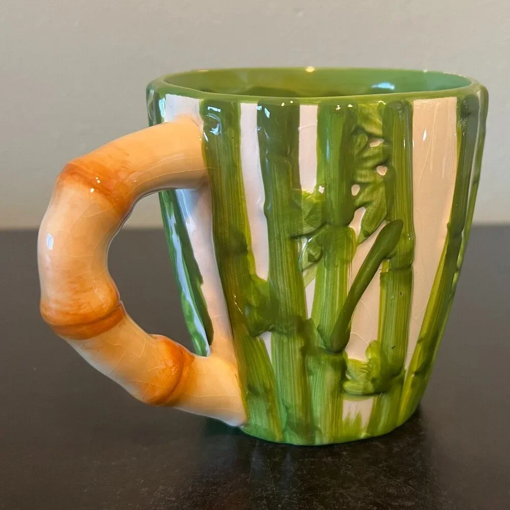 PIER 1 IMPORTS Bamboo Surprise Panda 3-D Ceramic Coffee Mug Cup Hand Painted